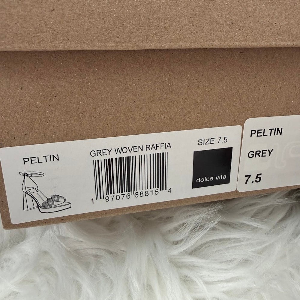 Dolce Vita Peltin Grey Woven Raffia Block Heel Platform Sandals Mens 7.5 - Picture 7 of 11
